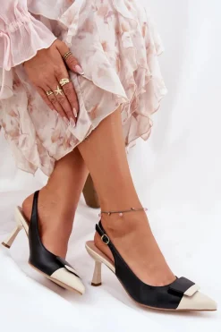 Eleganckie Szpilki Z Ozdobą Eko Skórzane Czarne Ottoles