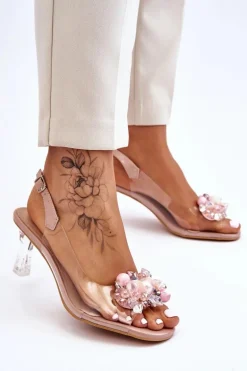 Eleganckie Transparentne Sandały Z Ozdobą Nude Lilah
