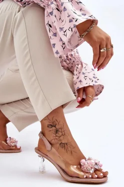 Eleganckie Transparentne Sandały Z Ozdobą Nude Lilah