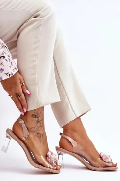 Eleganckie Transparentne Sandały Z Ozdobą Nude Lilah