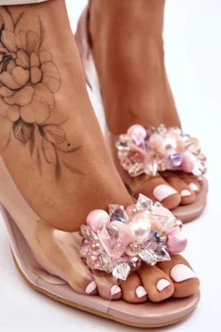 Eleganckie Transparentne Sandały Z Ozdobą Nude Lilah