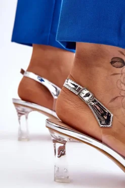 Eleganckie Transparentne Sandały Z Ozdobą Srebrne Lilah