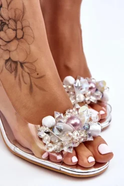 Eleganckie Transparentne Sandały Z Ozdobą Srebrne Lilah