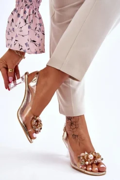 Eleganckie Transparentne Sandały Z Ozdobą Złote Lilah