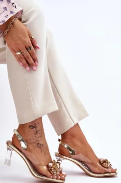 Eleganckie Transparentne Sandały Z Ozdobą Złote Lilah