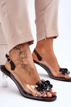 Eleganckie Transparentne Sandały Z Ozdobą Czarne Lilah