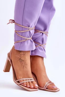 Eleganckie Wiązane Sandały Z Dżetami Nude Nessy