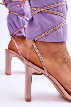 Eleganckie Wiązane Sandały Z Dżetami Nude Nessy