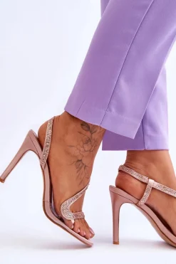 Eleganckie Wsuwane Sandałki Na Obcasie Nude Colima