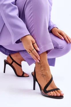 Eleganckie Wsuwane Sandałki Na Obcasie Czarne Colima