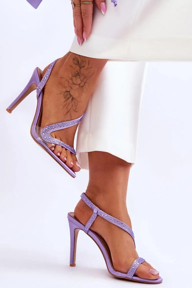 Eleganckie Wsuwane Sandałki Na Obcasie Fioletowe Colima