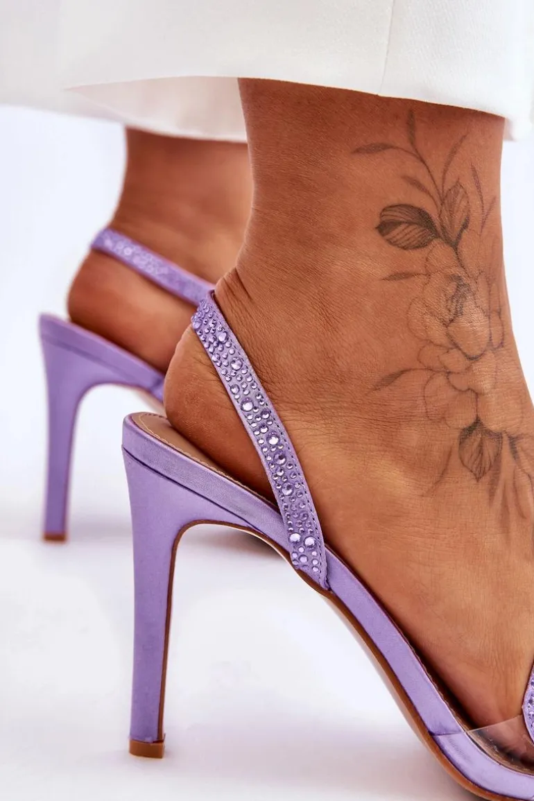 Eleganckie Wsuwane Sandałki Na Obcasie Fioletowe Colima