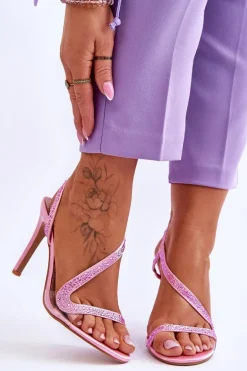 Eleganckie Wsuwane Sandałki Na Obcasie Różowe Colima