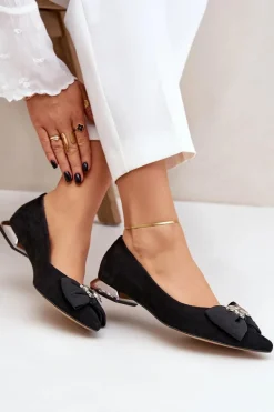 Eleganckie Zamszowe Baleriny Damskie Z Kokardką Laura Messi 2893 Czarne