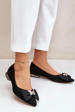 Eleganckie Zamszowe Baleriny Damskie Z Kokardką Laura Messi 2893 Czarne