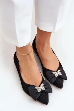 Eleganckie Zamszowe Baleriny Damskie Z Kokardką Laura Messi 2893 Czarne