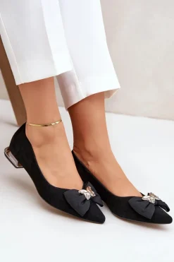 Eleganckie Zamszowe Baleriny Damskie Z Kokardką Laura Messi 2893 Czarne