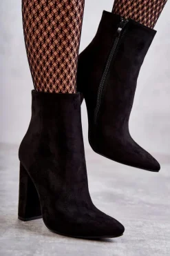 Eleganckie Zamszowe Botki Na Słupku Czarne Ettany