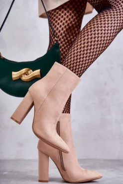 Eleganckie Zamszowe Botki Na Słupku Ciemnobeżowe Ettany