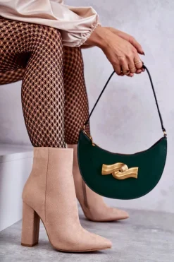 Eleganckie Zamszowe Botki Na Słupku Ciemnobeżowe Ettany