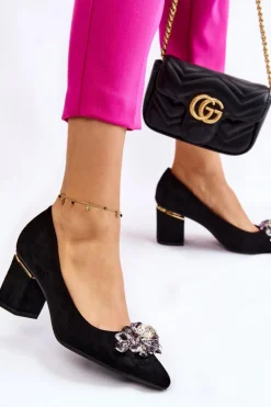 Eleganckie Zamszowe Czółenka Z Ozdobą Czarne Elianne