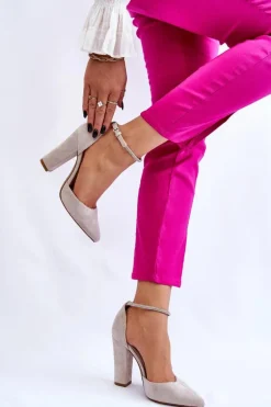 Eleganckie Zamszowe Czółenka Na Słupku Jasnobeżowe Kaliya