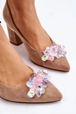 Eleganckie Zamszowe Czółenka Z Ozdobą Beżowe Elianne