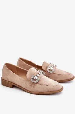 Eleganckie Zamszowe Mokasyny Ciemnobeżowe Aliya