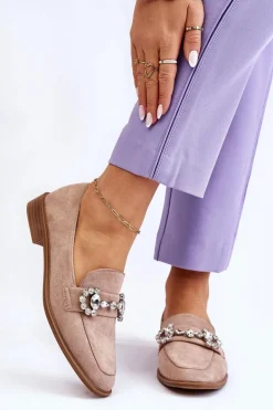 Eleganckie Zamszowe Mokasyny Ciemnobeżowe Aliya