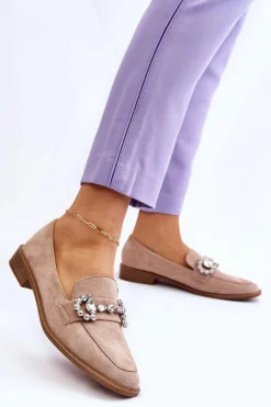 Eleganckie Zamszowe Mokasyny Ciemnobeżowe Aliya