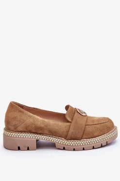Eleganckie Zamszowe Mokasyny Ciemnobeżowe Laverne