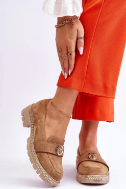 Eleganckie Zamszowe Mokasyny Ciemnobeżowe Laverne