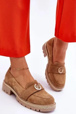 Eleganckie Zamszowe Mokasyny Ciemnobeżowe Laverne