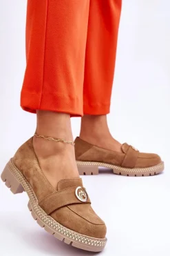 Eleganckie Zamszowe Mokasyny Ciemnobeżowe Laverne