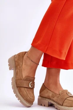 Eleganckie Zamszowe Mokasyny Ciemnobeżowe Laverne