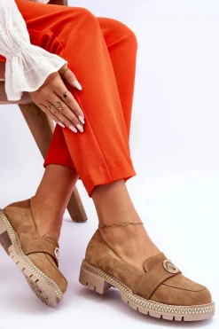 Eleganckie Zamszowe Mokasyny Ciemnobeżowe Laverne