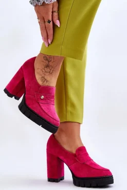 Eleganckie Zamszowe Półbuty Na Obcasie Fuksja Mintore