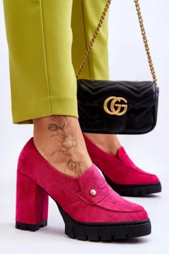 Eleganckie Zamszowe Półbuty Na Obcasie Fuksja Mintore