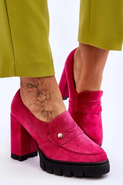Eleganckie Zamszowe Półbuty Na Obcasie Fuksja Mintore