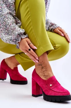 Eleganckie Zamszowe Półbuty Na Obcasie Fuksja Mintore