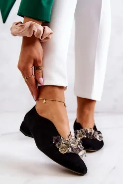 Eleganckie Zamszowe Półbuty Z Ozdobą Czarne McQueen