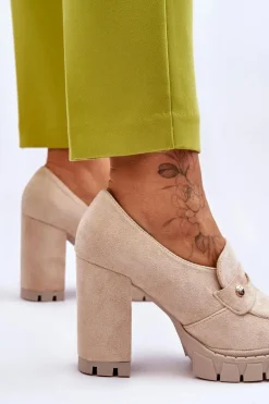 Eleganckie Zamszowe Półbuty Na Obcasie Beżowe Mintore