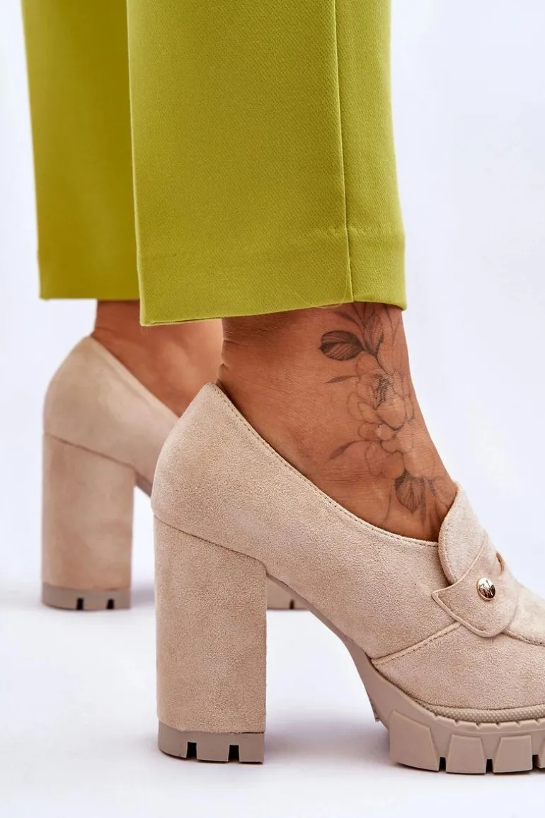 Eleganckie Zamszowe Półbuty Na Obcasie Beżowe Mintore