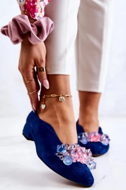 Eleganckie Zamszowe Półbuty Z Ozdobą Granatowe McQueen