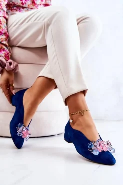 Eleganckie Zamszowe Półbuty Z Ozdobą Granatowe McQueen