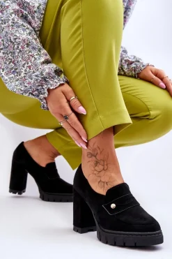 Eleganckie Zamszowe Półbuty Na Obcasie Czarne Mintore