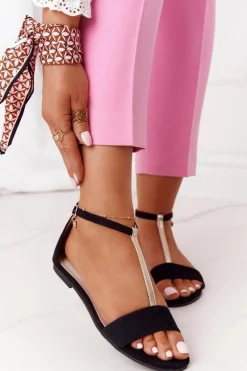 Eleganckie Zamszowe Sandały S.Barski 541-7 Czarne