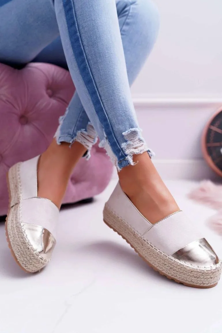 Espadryle Damskie Beżowe Platforma Ringer