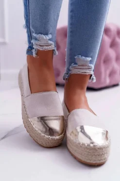 Espadryle Damskie Beżowe Platforma Ringer