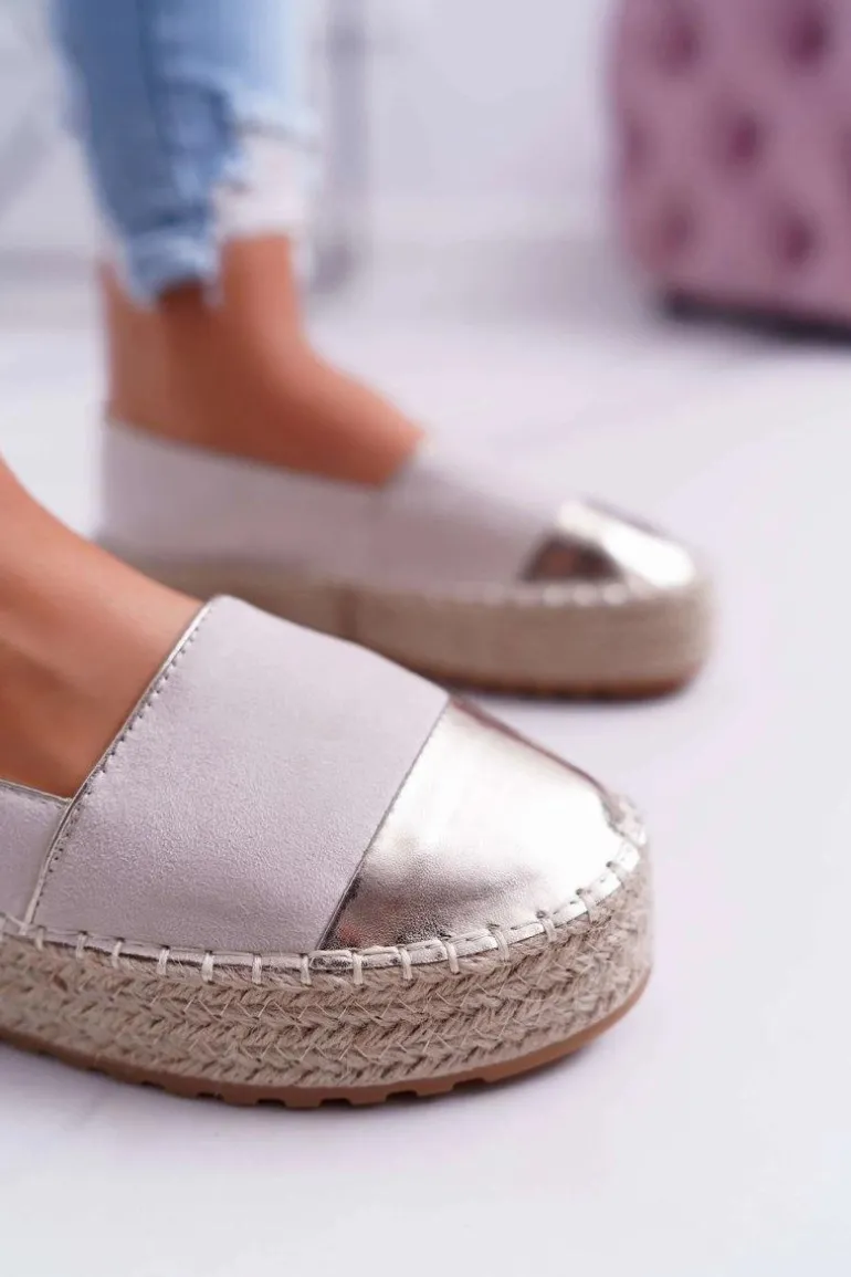 Espadryle Damskie Beżowe Platforma Ringer